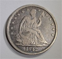 1842 SEATED HALF DOLLAR, FINE