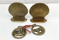 Brass bookends and ornaments