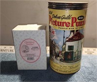 VINTAGE CANNISTER PUZZLE AND CHERISHED TEDDY