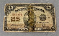 1923 Dominion of Canada 25 cent shinplaster