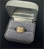 STERLING SILVER CLASS RING WITH GOLD ACCENTS