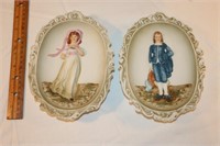 Lefton Pinkie Girl & Boy Blue Wall Plaques