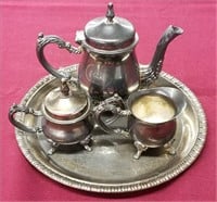 Silverplate Tea Set on Round Tray