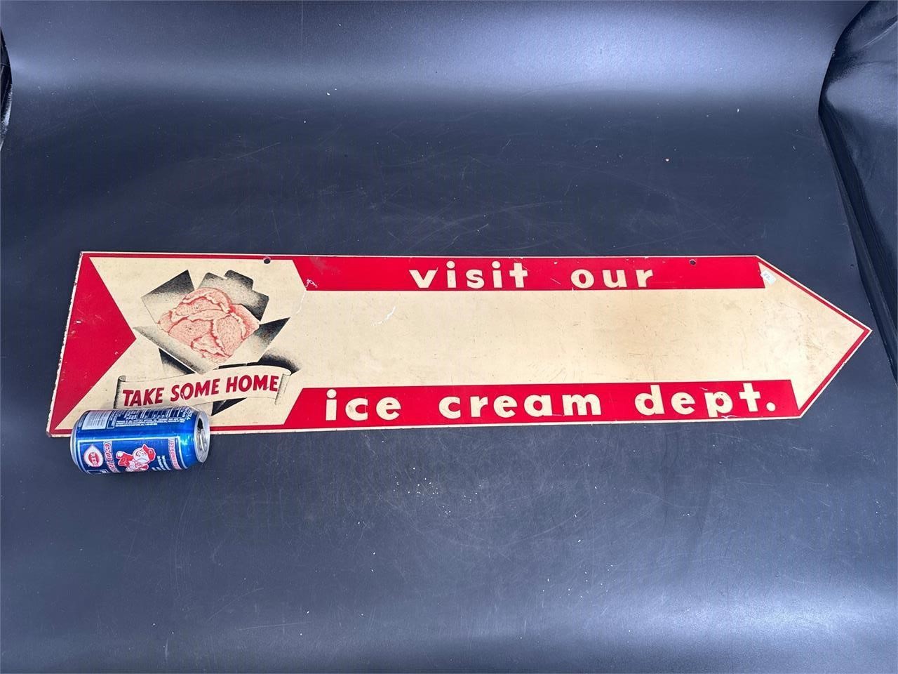 GREAT OLD ORIGINAL ICE CREAM SIGN WITH ARROW
