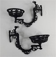 Cast Iron Ornate Oil Lamp Sconces (2)