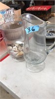 GLASS PITCHER & VASE W/ SEASHELLS