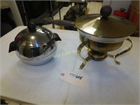 Brass Fondue Pot and Metal Ice Bucket Lot