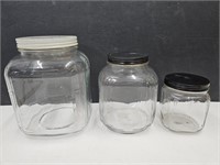 3 Counter Top Glass Jars 4 1/2 to 8" high