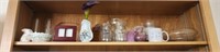 Shelf lot of glass cups bowls figurines and more