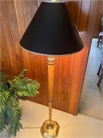 62" tall wood base brass/gold black shade lamp