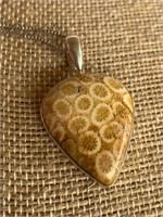 Sterling Silver & Coral Fossil Necklace