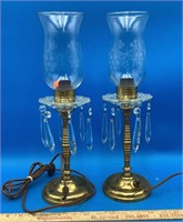 2 Beautiful Glass Lamps with Hanging Prisms