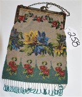 Beaded purse, floral pattern, jewels on