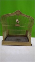 Antique Crown Bird Cage With Bird 13" L x 15"Tall