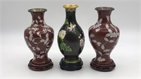 3pcs Vintage Chinese Cloisonne Enameled Vases