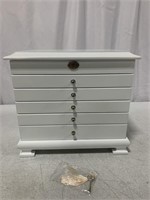 LARGE WOODEN JEWELRY BOX WITH KEY, 12-5/8 X