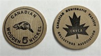 Two Vintage Canadian Wooden Nickels!