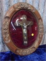 Beautiful Crucifix Under Convex Glass in Oak