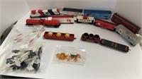 ENGINE & 11 TRAIN CARS &  2 bags of railroad signs