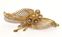 14K Gold & Diamond Flair Brooch / Pin