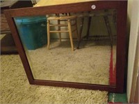 Oak framed beveled mirror, 23" by 28", heavy