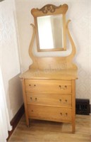 Antique Oak Harp Swing Mirror Dresser