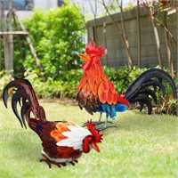 2 Set Christmas Metal Rooster Statues - 2 Styles