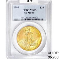 1908 SG $20 Gold Double Eagle PCGS MS65 No Motto