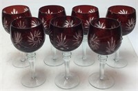 (7) RUBY CUT TO CLEAR WINE GLASSES