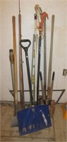 Yard Tools Including Various Shovels, Buck Saws,