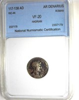 117-138 AD Hadrian NNC VF20 AR Denarius