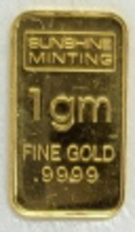 1 Gram .9999 Gold Bar By Sunshine Minting