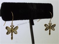 A pair of 10k gold dragonfly earrings