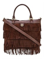 Tory Burch Brown Leather Fringe Top Handle Bag