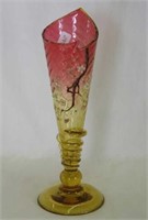 Amberina decorated 9" vase w/applied snake