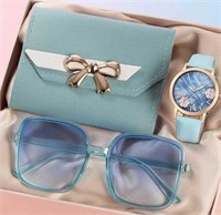 Blue watch wallet sunglasses set