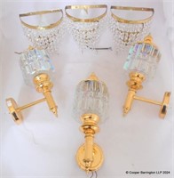 Six Vintage Crystal & Glass Wall Lights