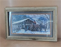 Winter Barn Bridge Art - Rustic Wood Frame