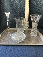Crystal Glassware Tray Lot of 4 Pitcher Vase