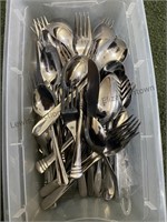 Plastic Shoebox filled with flatware