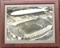 Framed Photograph Of Zeppelin Over Soccer Stadium