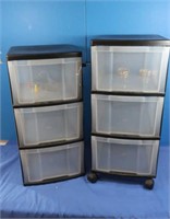 2 Plastic 3 Drawer Bins 25hx12wx14"d