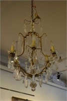 Brass and cut glass drop chandelier