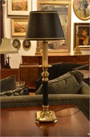 *Pair of brass and black candlestick lamps