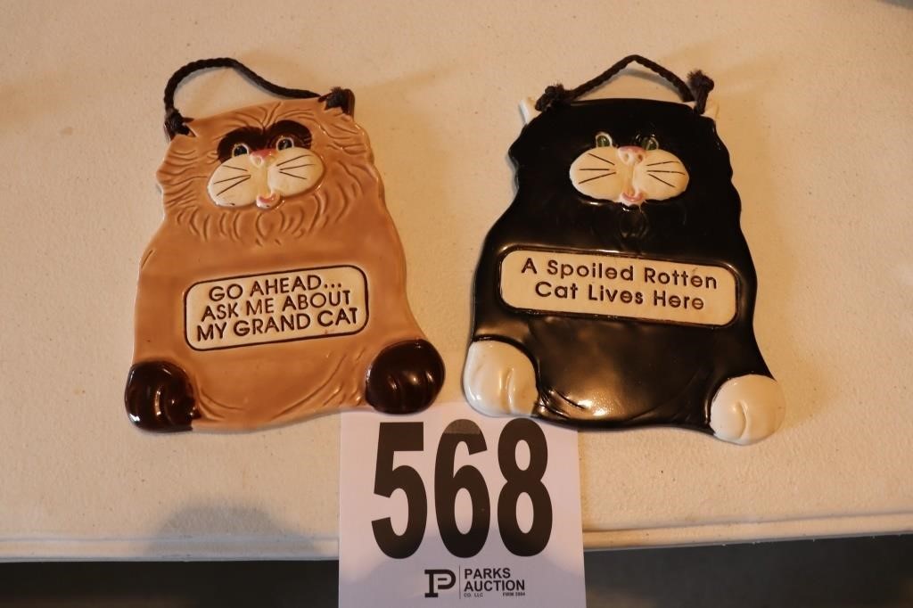 (2) Pottery 'Cat' Wall Hangings