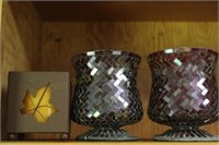 (3) Candleholders: (2) Red Glass & (1) Metal Cut