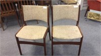 MID CENTURY DINING CHAIRS WITH FABRIC UPHOLSTERY