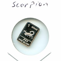 1 gram Silver Bar - Scorpion, .999 Fine Silver