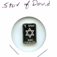 1 gram Silver Bar - Star of David, .999 Fine