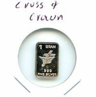 1 gram Silver Bar - Cross & Crown, .999 Fine